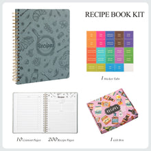 Load image into Gallery viewer, COFICE Recipe Book to Write in Your Own Recipes 9.5" x 11.25" PU Leather Cover Notebook with Stickers Gift Box Cookbook Journal, Aquamarine