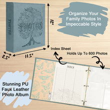 Load image into Gallery viewer, COFICE Photo Album 4x6 - 3 Ring Binder Large Picture Album Book with Index and Divider Sheets - Big Photobook with Acid-Free Pocket Sheets Holds up to 600 Photos - Elegant PU Leather Cover, Aquamarine