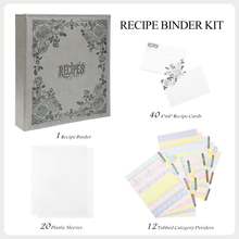 Load image into Gallery viewer, Recipe Book To Write In Your Own Recipes, 8.5x9.5 Recipe Ring Binder with PU faux leather cover, 4x6 Cards and Tabbed Dividers, Gray