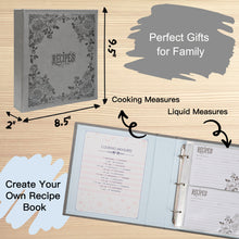 Load image into Gallery viewer, Recipe Book To Write In Your Own Recipes, 8.5x9.5 Recipe Ring Binder with PU faux leather cover, 4x6 Cards and Tabbed Dividers, Gray