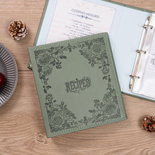 Load image into Gallery viewer, Recipe Book To Write In Your Own Recipes, 8.5x9.5 Recipe Ring Binder with PU faux leather cover, 4x6 Cards and Tabbed Dividers, Dark Green