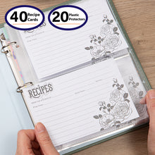 Load image into Gallery viewer, Recipe Book To Write In Your Own Recipes, 8.5x9.5 Recipe Ring Binder with PU faux leather cover, 4x6 Cards and Tabbed Dividers, Dark Green