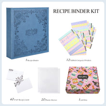 Load image into Gallery viewer, Recipe Book To Write In Your Own Recipes, 8.5x9.5 Recipe Ring Binder with PU faux leather cover, 4x6 Cards and Tabbed Dividers, Dark Blue