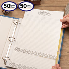 Load image into Gallery viewer, COFICE Recipe Binder – 8.5x11 3 Ring Blank Family Recipe Book Binder Kit to Write in Your Own Recipes with PU Faux Leather Cover and Plastic Sleeves (Dark Blue)