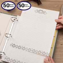 Load image into Gallery viewer, COFICE Recipe Binder – 8.5x11 3 Ring Blank Family Recipe Book Binder Kit to Write in Your Own Recipes with PU Faux Leather Cover and Plastic Sleeves (Dark Green)