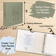 Load image into Gallery viewer, COFICE Recipe Binder – 8.5x11 3 Ring Blank Family Recipe Book Binder Kit to Write in Your Own Recipes with PU Faux Leather Cover and Plastic Sleeves (Dark Green)