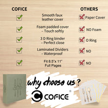 Load image into Gallery viewer, COFICE Recipe Binder – 8.5x11 3 Ring Blank Family Recipe Book Binder Kit to Write in Your Own Recipes with PU Faux Leather Cover and Plastic Sleeves (Dark Green)