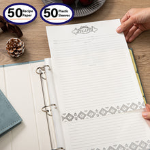 Load image into Gallery viewer, COFICE Recipe Binder – 8.5x11 3 Ring Blank Family Recipe Book Binder Kit to Write in Your Own Recipes with PU Faux Leather Cover and Plastic Sleeves (Aquamarine)