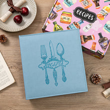 Load image into Gallery viewer, COFICE Recipe Binder – 8.5x11 3 Ring Blank Family Recipe Book Binder Kit to Write in Your Own Recipes with PU Faux Leather Cover and Plastic Sleeves (Light Blue)