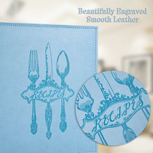 Load image into Gallery viewer, COFICE Recipe Binder – 8.5x11 3 Ring Blank Family Recipe Book Binder Kit to Write in Your Own Recipes with PU Faux Leather Cover and Plastic Sleeves (Light Blue)