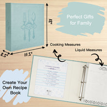 Load image into Gallery viewer, COFICE Recipe Binder – 8.5x11 3 Ring Blank Family Recipe Book Binder Kit to Write in Your Own Recipes with PU Faux Leather Cover and Plastic Sleeves (Light Green)