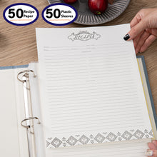 Load image into Gallery viewer, COFICE Recipe Binder with Plastic Sleeves 8.5x11 3 Ring Organizer Blank Family Recipe Book Kit to Write in Your Own Recipes Faux Leather Cover (Blue)