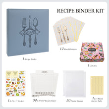 Load image into Gallery viewer, COFICE Recipe Binder with Plastic Sleeves 8.5x11 3 Ring Organizer Blank Family Recipe Book Kit to Write in Your Own Recipes Faux Leather Cover (Blue)