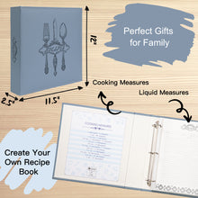 Load image into Gallery viewer, COFICE Recipe Binder with Plastic Sleeves 8.5x11 3 Ring Organizer Blank Family Recipe Book Kit to Write in Your Own Recipes Faux Leather Cover (Blue)