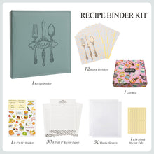 Load image into Gallery viewer, COFICE Recipe Binder with Plastic Sleeves 8.5x11 3 Ring Organizer Blank Family Recipe Book Kit to Write in Your Own Recipes Faux Leather Cover (Green)