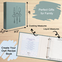 Load image into Gallery viewer, COFICE Recipe Binder with Plastic Sleeves 8.5x11 3 Ring Organizer Blank Family Recipe Book Kit to Write in Your Own Recipes Faux Leather Cover (Green)