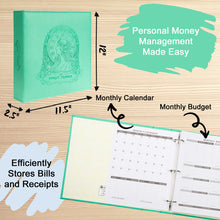Load image into Gallery viewer, COFICE Budget Planner Binder and Monthly Bill Organizer (11.5" x 12" x 2.5") - Budget Book with Pocket Dividers for Bills and Invoices - Personal Expense Tracker for Financial Management (Green)
