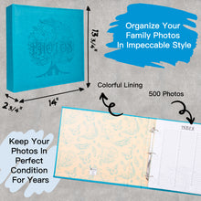 Load image into Gallery viewer, COFICE Photo Album 4x6 - Large Picture Album Book with 3 Ring Binder, Index, and Divider Sheets - Big Photobook with Acid-Free Pocket Sheets Holds up to 500 Photos - Elegant PU Faux Leather Embossed Cover (Blue)