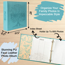 Load image into Gallery viewer, COFICE Photo Album 4x6 - 3 Ring Binder Large Picture Album Book with Index and Divider Sheets - Big Photobook with Acid-Free Pocket Sheets Holds up to 600 Photos - Elegant PU Leather Cover, Blue