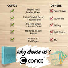 Load image into Gallery viewer, COFICE Photo Album 4x6 - 3 Ring Binder Large Picture Album Book with Index and Divider Sheets - Big Photobook with Acid-Free Pocket Sheets Holds up to 600 Photos - Elegant PU Leather Cover, Blue