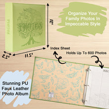 Load image into Gallery viewer, COFICE Photo Album 4x6 - 3 Ring Binder Large Picture Album Book with Index and Divider Sheets - Big Photobook with Acid-Free Pocket Sheets Holds up to 600 Photos - Elegant PU Leather Cover, Green