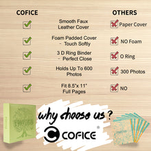 Load image into Gallery viewer, COFICE Photo Album 4x6 - 3 Ring Binder Large Picture Album Book with Index and Divider Sheets - Big Photobook with Acid-Free Pocket Sheets Holds up to 600 Photos - Elegant PU Leather Cover, Green