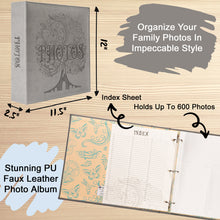 Load image into Gallery viewer, COFICE Photo Album 4x6 - 3 Ring Binder Large Picture Album Book with Index and Divider Sheets - Big Photobook with Acid-Free Pocket Sheets Holds up to 600 Photos - Elegant PU Leather Cover, Grey