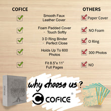 Load image into Gallery viewer, COFICE Photo Album 4x6 - 3 Ring Binder Large Picture Album Book with Index and Divider Sheets - Big Photobook with Acid-Free Pocket Sheets Holds up to 600 Photos - Elegant PU Leather Cover, Grey