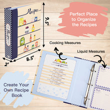 Load image into Gallery viewer, 3 Ring, 8.5x9.5 Recipe Binder, 4x6 Cards and Tabbed Dividers, Seasoning Design