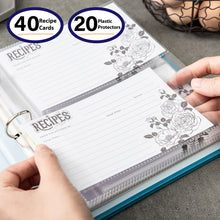 Load image into Gallery viewer, 8.5x9.5 Recipe Ring Binder with PU Faux Leather Cover, 4x6 Cards and Tabbed Dividers, Blue