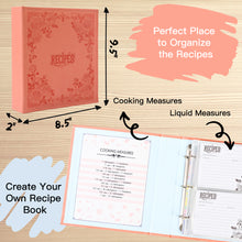 Load image into Gallery viewer, COFICE Recipe Binder – Recipe Book To Write In Your Own Recipes, 8.5x9.5 Recipe Ring Binder with PU Faux Leather Cover, 4x6 Cards and Tabbed Dividers, Pink