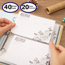Load image into Gallery viewer, COFICE Recipe Book To Write In Your Own Recipes, 8.5x9.5 Recipe Ring Binder with PU faux leather cover, 4x6 Cards and Tabbed Dividers, Biege