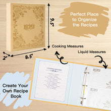 Load image into Gallery viewer, COFICE Recipe Book To Write In Your Own Recipes, 8.5x9.5 Recipe Ring Binder with PU faux leather cover, 4x6 Cards and Tabbed Dividers, Biege