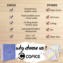Load image into Gallery viewer, COFICE Recipe Book To Write In Your Own Recipes, 8.5x9.5 Recipe Ring Binder with PU faux leather cover, 4x6 Cards and Tabbed Dividers,Purple
