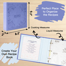Load image into Gallery viewer, COFICE Recipe Book To Write In Your Own Recipes, 8.5x9.5 Recipe Ring Binder with PU faux leather cover, 4x6 Cards and Tabbed Dividers,Purple