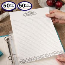 Load image into Gallery viewer, COFICE Recipe Binder – 8.5x11 3 Ring Blank Family Recipe Book Binder Kit to Write in Your Own Recipes with PU Faux Leather Cover and Plastic Sleeves (Blue)