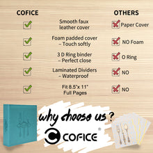 Load image into Gallery viewer, COFICE Recipe Binder – 8.5x11 3 Ring Blank Family Recipe Book Binder Kit to Write in Your Own Recipes with PU Faux Leather Cover and Plastic Sleeves (Blue)