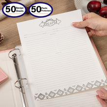 Load image into Gallery viewer, COFICE Recipe Binder – 8.5x11 3 Ring Blank Family Recipe Book Binder Kit to Write in Your Own Recipes with PU Faux Leather Cover and Plastic Sleeves (Pink)