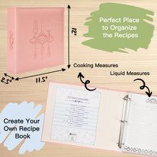 Load image into Gallery viewer, COFICE Recipe Binder – 8.5x11 3 Ring Blank Family Recipe Book Binder Kit to Write in Your Own Recipes with PU Faux Leather Cover and Plastic Sleeves (Pink)