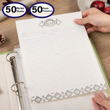 Load image into Gallery viewer, COFICE Recipe Binder – 8.5x11 3 Ring Blank Family Recipe Book Binder Kit to Write in Your Own Recipes with PU Faux Leather Cover and Plastic Sleeves (Green)