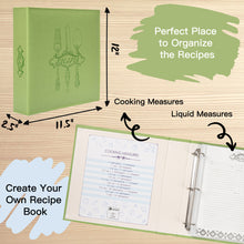 Load image into Gallery viewer, COFICE Recipe Binder – 8.5x11 3 Ring Blank Family Recipe Book Binder Kit to Write in Your Own Recipes with PU Faux Leather Cover and Plastic Sleeves (Green)