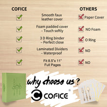 Load image into Gallery viewer, COFICE Recipe Binder – 8.5x11 3 Ring Blank Family Recipe Book Binder Kit to Write in Your Own Recipes with PU Faux Leather Cover and Plastic Sleeves (Green)