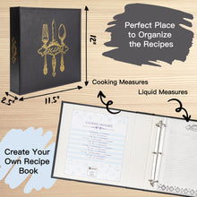 Load image into Gallery viewer, COFICE Recipe Binder – 8.5x11 3 Ring Blank Family Recipe Book Binder Kit to Write in Your Own Recipes with PU Faux Leather Cover and Plastic Sleeves (Black)