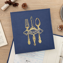 Load image into Gallery viewer, COFICE Recipe Binder – 8.5x11 3 Ring Blank Family Recipe Book Binder Kit to Write in Your Own Recipes with PU Faux Leather Cover and Plastic Sleeves (Navy Blue)