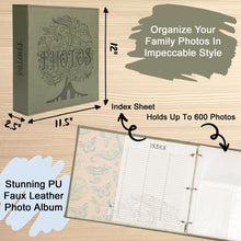 Load image into Gallery viewer, COFICE Photo Album 4x6 - 3 Ring Binder Large Picture Album Book with Index and Divider Sheets - Big Photobook with Acid-Free Pocket Sheets Holds up to 600 Photos - Elegant PU Leather Cover, Dark Green
