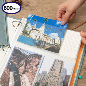 COFICE Photo Album 4x6 - 3 Ring Binder Large Picture Album Book with Index and Divider Sheets - Big Photobook with Acid-Free Pocket Sheets Holds up to 600 Photos - Elegant PU Leather Cover, Aquamarine