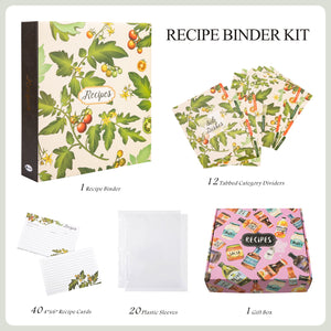 3 Ring, 8.5x9.5 Recipe Binder, 4x6 Cards and Tabbed Dividers, Tomato Design