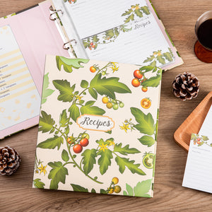 3 Ring, 8.5x9.5 Recipe Binder, 4x6 Cards and Tabbed Dividers, Tomato Design