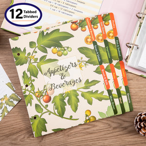 3 Ring, 8.5x9.5 Recipe Binder, 4x6 Cards and Tabbed Dividers, Tomato Design
