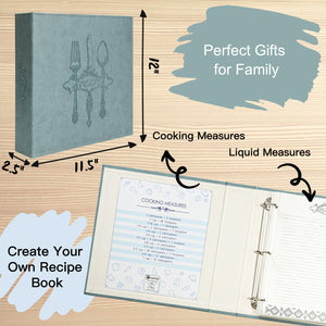 COFICE Recipe Binder – 8.5x11 3 Ring Blank Family Recipe Book Binder Kit to Write in Your Own Recipes with PU Faux Leather Cover and Plastic Sleeves (Aquamarine)